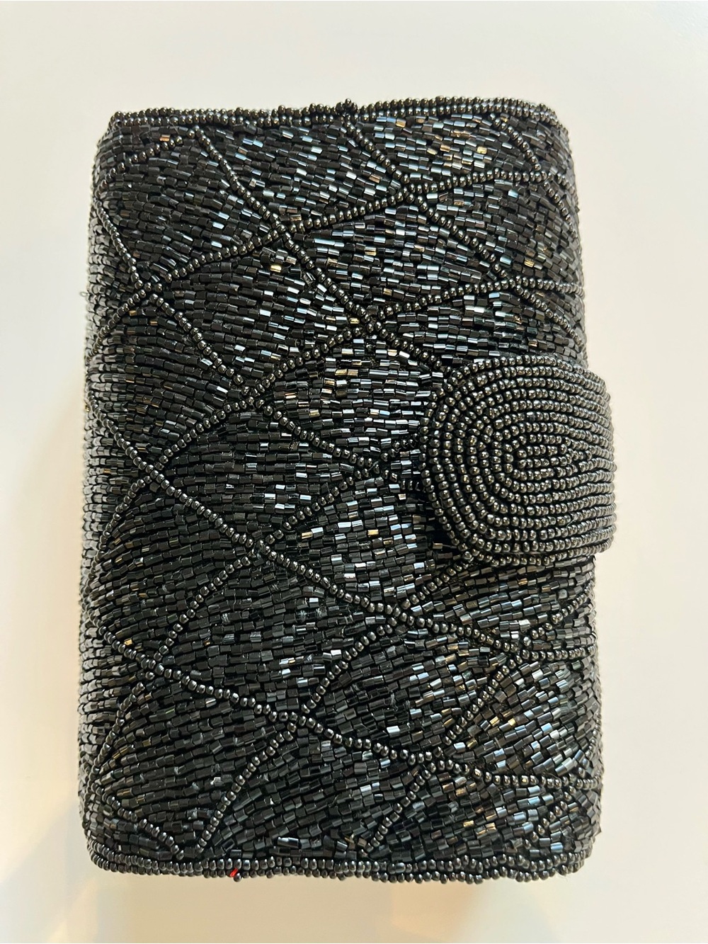 Vintage Black Glass Beaded Evening Bag Art Deco Clutch Crossbody Purse - Picture 2 of 9